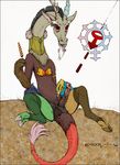  antler antlers bra collaboration crossdressing discord_(mlp) draconequus ear_piercing ecmajor female forked_tongue friendship_is_magic horn male mrhart my_little_pony penis piercing red_eyes signature sitting solo tongue tongue_out underwear 