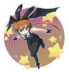  alisa_southerncross black_gloves bodysuit breasts gloves hakkatou head_wings keroro_gunsou living_clothes long_hair medium_breasts nebula_(keroro) orange_hair red_eyes solo twintails 