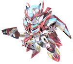  dual_persona gun handgun helmet looking_at_viewer machinery majestic_prince mecha no_humans red_five simple_background weapon white_background xenonstriker 