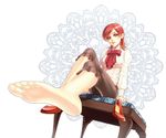  barefoot brown_eyes capri_pants decoy00xx fate/zero fate_(series) feet foreshortening holding holding_shoes pants pov_feet red_hair shoes short_hair single_shoe sitting sola-ui_nuada-re_sophia-ri soles solo toes 