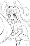  animal_ears blush breast_press breasts bunny_ears gomamiso_(gomamiso_sp) greyscale highres long_hair medium_breasts monochrome no_bra open_clothes open_shirt panties reisen_udongein_inaba shirt solo touhou underwear very_long_hair 