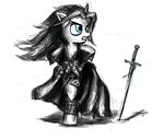  2chpencil alucard_(castlevania) blue_eyes cape castlevania clothed clothing cross crossover equine feral friendship_is_magic hair horn horse long_hair my_little_pony plain_background pony shadow sketch solo sword teeth unicorn video_games weapon white_background 