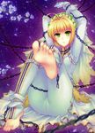  absurdres barefoot bdsm blonde_hair bondage bound chains character_request feet flower gloves green_eyes highres hte222 pov_feet saber_bride soles toes 