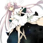  absurdly_long_hair ankle_wings bad_id bad_pixiv_id bow brown_eyes capelet dress gloves hair_bow high_heels kaname_madoka long_hair mahou_shoujo_madoka_magica maromi_(am97) pink_hair shoes solo space two_side_up ultimate_madoka very_long_hair white_dress white_gloves white_wings wide_sleeves wings 