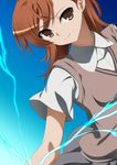  biribiri brown_eyes brown_hair highres ka2 misaka_mikoto school_uniform short_hair solo to_aru_kagaku_no_railgun to_aru_majutsu_no_index 