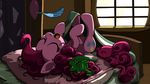  bedroom crocodile cutie_mark equine eyes_closed feather female feral friendship_is_magic fur gummy_(mlp) hair horse latecustomer long_hair lying mammal my_little_pony on_back open_mouth pillow pink_fur pink_hair pinkie_pie_(mlp) pony reptile scalie sleeping solo tongue window 