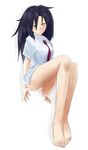  absurdres adjusting_clothes adjusting_panties bags_under_eyes bare_legs barefoot black_hair blush breasts full_body green_eyes highres kuroki_tomoko legs_together long_hair medium_breasts naughty_face necktie no_pants panties shirt short_sleeves smile solo underwear watashi_ga_motenai_no_wa_dou_kangaetemo_omaera_ga_warui! wo_jianqiang_fu_guo 