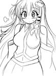  blush breasts detached_sleeves frog_hair_ornament gomamiso_(gomamiso_sp) greyscale hair_ornament hair_tubes highres kochiya_sanae long_hair looking_at_viewer medium_breasts monochrome navel sigh simple_background snake_hair_ornament solo touhou white_background 