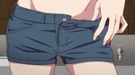  animated animated_gif blue_eyes bra buttons contrapposto denim denim_shorts lower_body monogatari_(series) non-web_source panties purple_hair senjougahara_hitagi short_shorts shorts solo standing underwear undressing 