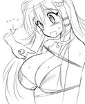  bdsm bikini blush bondage bound breasts cleavage directional_arrow disembodied_limb gomamiso_(gomamiso_sp) greyscale highres kochiya_sanae large_breasts long_hair monochrome open_mouth simple_background snake solo swimsuit tears touhou very_long_hair white_background 