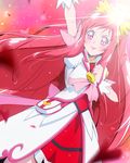  arm_up blush clenched_hand cure_ace dokidoki!_precure heart light lipstick long_hair madoka_aguri makeup outstretched_arm pink_eyes precure red_hair red_skirt skirt smile solo sparkle tj-type1 