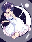  animal_ears black_hair cat_ears crescent_moon curry_gohan glass_slipper hanekawa_tsubasa monogatari_(series) moon paw_pose short_hair sky solo star_(sky) starry_sky 