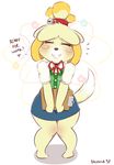  &lt;3 animal_crossing anthro balooga blush brown_fur canine clothing dialog english_text female fur isabelle_(animal_crossing) mammal nintendo solo text video_games 