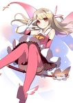  ankle_wings boots cape dress elbow_gloves fate/kaleid_liner_prisma_illya fate_(series) feathers flying gloves hair_feathers highres holding holding_wand illyasviel_von_einzbern kaleidostick long_hair magical_girl pink_footwear pink_legwear prisma_illya red_eyes samail silver_hair skirt solo thigh_boots thigh_strap thighhighs v v_over_eye wand 