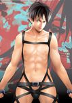  bad_id bad_pixiv_id belt black_hair blue_hair bulge clare_(543) codpiece eren_yeager male_focus nude rogue_titan shingeki_no_kyojin solo three-dimensional_maneuver_gear 