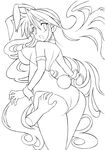  animal_ears ass ass_grab blush breasts bunny_ears bunny_tail bunnysuit disembodied_limb elba_(gomamiso) gomamiso_(gomamiso_sp) greyscale highres lineart long_hair looking_back medium_breasts monochrome open_mouth original pantyhose pointy_ears solo tail very_long_hair wrist_cuffs 