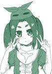  double_v green hat kouji_(campus_life) lowres monochrome monogatari_(series) ononoki_yotsugi short_hair solo v 