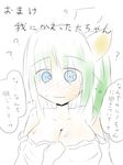  blue_eyes blush breasts cleavage daiyousei green_hair large_breasts solo teera_(tera_zilla) touhou translated 