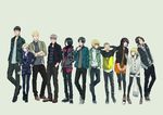  6+boys absurdres annie_leonhardt armin_arlert bad_id bad_pixiv_id bag bertolt_hoover black_hair black_legwear blonde_hair blue_eyes brown_hair buzz_cut christa_renz connie_springer contemporary cross-laced_footwear crossed_arms eren_yeager fashion food freckles green_eyes hands_in_pockets headphones highres jean_kirchstein legwear_under_shorts long_sleeves mikasa_ackerman multiple_boys multiple_girls open_mouth pants pantyhose pocket ponytail potato reiner_braun sasha_braus scarf shingeki_no_kyojin shirt shorts silver_eyes silver_hair siya_ho wristband ymir_(shingeki_no_kyojin) 