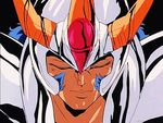  80s animated animated_gif armor bird blue_hair fire flame grin helmet kurumada_masami long_hair lowres oldschool phoenix phoenix_ikki saint_seiya smile 