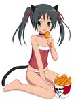  aqua_eyes bad_id bad_pixiv_id bare_shoulders barefoot black_hair borubomu bucket bucket_of_chicken collarbone eating flat_chest food francesca_lucchini fried_chicken full_body kfc open_mouth panties simple_background sitting solo strike_witches striped striped_panties sunglasses toes twintails underwear wariza white_background world_witches_series 