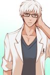  archer bad_id bad_pixiv_id bespectacled fate/stay_night fate_(series) glasses grey_eyes hair_down male_focus mikicocha solo tan white_hair 