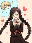  :| blonde_hair blue_eyes blush book braid brown_hair closed_eyes closed_mouth danganronpa danganronpa_1 fukawa_touko glasses hands_on_own_chest heart holding holding_book long_hair makura_(sheepstar49) school_uniform serafuku skirt sparkle thought_bubble togami_byakuya twin_braids v-shaped_eyebrows 