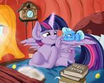  absurd_res annoyed bed book clock english_text equine female feral friendship_is_magic glowing hair hi_res horn horse lying magic mammal micro multi-colored_hair my_little_pony pillow pony purple_eyes size_difference sparkles text the-wazz trixie_(mlp) twilight_sparkle_(mlp) unicorn white_hair window winged_unicorn wings 