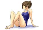  arm_support barefoot brown_eyes brown_hair competition_school_swimsuit kouda_tomohiro one-piece_swimsuit original school_swimsuit short_hair short_ponytail sitting solo swimsuit 