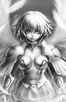  1girl breasts cleavage ikaros large_breasts lips monochrome red_eyes serious solo sora_no_otoshimono 