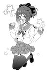  blush greyscale kitaki_renko kono_bushitsu_wa_kitaku_shinai_bu_ga_senkyo_shimashita. kouji_(campus_life) monochrome school_uniform short_hair solo thighhighs 