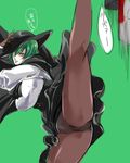  blazblue blush breasts genderswap genderswap_(mtf) green_background green_hair hat hazama high_kick kaneaki_mukku kicking large_breasts panties panties_under_pantyhose pantyhose pantyshot short_hair solo underwear upskirt yellow_eyes 