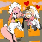  &lt;3 2013 aeolus06 bell black_eyes blush bow breasts caprine clothing collar costume crossover dipper_pines duo eyeliner female fur gravity_falls hair human leggy_lamb levitation makeup male mammal sheep smile teeth white_fur wide_hips wool 