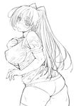  ass breasts buruma greyscale kousaka_tamaki large_breasts lineart long_hair monochrome nipples ponytail see-through sketch solo to_heart_2 yamaguchi_homupe 