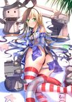  ass black_panties blonde_hair breasts green_eyes highres innertube kantai_collection long_hair panties rensouhou-chan shimakaze_(kantai_collection) small_breasts striped striped_legwear swordsouls thighhighs underwear 