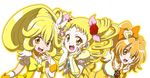  arm_warmers blonde_hair blush bow breasts brooch brown_eyes brown_hair choker color_connection cure_lemonade cure_peace cure_pine earrings flower fresh_precure! hair_flaps hair_flower hair_ornament hair_ribbon hands_on_own_face heart heart_hair_ornament highres jewelry kasugano_urara_(yes!_precure_5) kise_yayoi long_hair magical_girl medium_breasts monyotarosu multiple_girls open_mouth orange_choker ponytail precure ribbon side_ponytail skirt smile smile_precure! tiara twintails vest yamabuki_inori yellow yellow_bow yellow_eyes yellow_skirt yes!_precure_5 