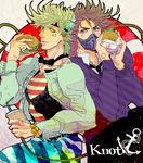  bad_id bad_pixiv_id caesar_anthonio_zeppeli food green_eyes green_hair hamburger jojo_no_kimyou_na_bouken joseph_joestar_(young) ktttttttttt male_focus mask multiple_boys pants purple_eyes purple_hair rope shirt striped striped_pants striped_shirt 