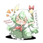  artist_name bad_id bad_twitter_id blush closed_eyes dated ex-keine fang green_hair horns kamishirasawa_keine long_hair lowres open_mouth rebecca_(keinelove) ribbon smile solo tail touhou 