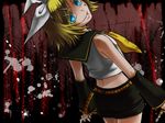  bad_id bad_pixiv_id blonde_hair blue_eyes from_behind hair_ornament hair_ribbon hairclip kagamine_rin looking_back motisako_(artist) ribbon short_hair shorts solo vocaloid yandere 