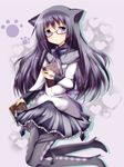  akemi_homura animal_ears black_hair blush book cat_ears cat_tail glasses hairband high_heels long_hair magical_girl mahou_shoujo_madoka_magica nanoha-h pantyhose purple_eyes red-framed_eyewear ribbon semi-rimless_eyewear shoes solo tail 