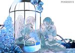  angel angel_wings bango0823 birdcage blue blue_flower blue_rose boots cage christa_renz english flower from_side highres holding_hands multiple_girls paradis_military_uniform rose sad shingeki_no_kyojin sitting tears uniform wariza white_background wings ymir_(shingeki_no_kyojin) 