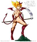  blonde_hair boots breasts butt clothed clothing demon demon_wings female gblastman hair horn mandy plain_background rock scythe side_boob skimpy smile solo spade_tail the_grim_adventures_of_billy_and_mandy white_background wings 
