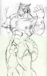  anthro balls biceps big_muscles body_markings ear_piercing feline flaccid flexing fur male mammal markings muscles nipple_piercing nipples nude pecs penis piercing pose presenting pubes sheath sketch solo standing stripes tiger toned unknown_artist 