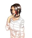  bad_id bad_pixiv_id black_hair blood blood_in_mouth collar freckles hair_down injury motyu_(ogik123) open_mouth shingeki_no_kyojin short_hair solo striped white_background ymir_(shingeki_no_kyojin) 