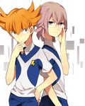  bad_id bad_pixiv_id earth_eleven glasses green_eyes inazuma_eleven_(series) inazuma_eleven_go inazuma_eleven_go_galaxy lightning_bolt male_focus manabe_jin'ichirou minaho_kazuto multiple_boys orange_hair smile soccer_uniform sportswear tsukuyomi_03 