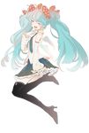  aqua_eyes aqua_hair closed_eyes fly_(marguerite) hatsune_miku highres long_hair necktie ribbon smile solo twintails vocaloid wings 