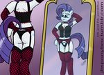  anthro anthrofied blue_eyes cleavage clothed clothing corset cutie_mark english_text equine female friendship_is_magic garter_belt hair horn horse jomblluc legwear lingerie mammal mirror my_little_pony panties pony purple_hair rarity_(mlp) reflection solo stockings text underwear unicorn 