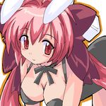 animal_ears blush bow breasts bunny_ears choker cleavage di_gi_charat dice gomamiso_(gomamiso_sp) hair_bow large_breasts leaning_forward long_hair looking_at_viewer lowres oekaki outline ribbon ribbon_choker simple_background smile solo twintails usada_hikaru very_long_hair white_background 