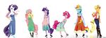  anthrofied applejack_(mlp) blonde_hair blue_eyes clothing cowboy_boots cowboy_hat dress equine eyeshadow female fluttershy_(mlp) freckles friendship_is_magic green_eyes group hair hat horn horse looking_at_viewer makeup mammal multi-colored_hair my_little_pony pink_hair pinkie_pie_(mlp) plain_background pony purple_eyes rainbow_dash_(mlp) rainbow_hair rarity_(mlp) scarf shoes standing swomswom tiara twilight_sparkle_(mlp) unicorn white_background 