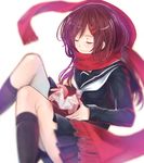  aki663 closed_eyes enpera hair_ornament hairclip kagerou_project long_hair origami paper_crane purple_hair red_scarf scarf school_uniform smile solo tateyama_ayano 